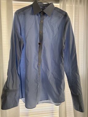 Charles Tyrwhitt Light Blue Pinstripe Dress Shirt with Dark Contrast Trim